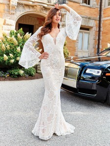 Image of Clarisse White Collection 600101 Bell Sleeve Informal Wedding Dress