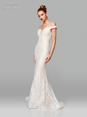 Clarisse White 600109 Off Shoulder Lace Destination Wedding Dress