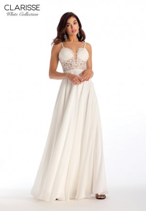 Clarisse White Collection 600208 Sheer Top Casual Bridal Dress