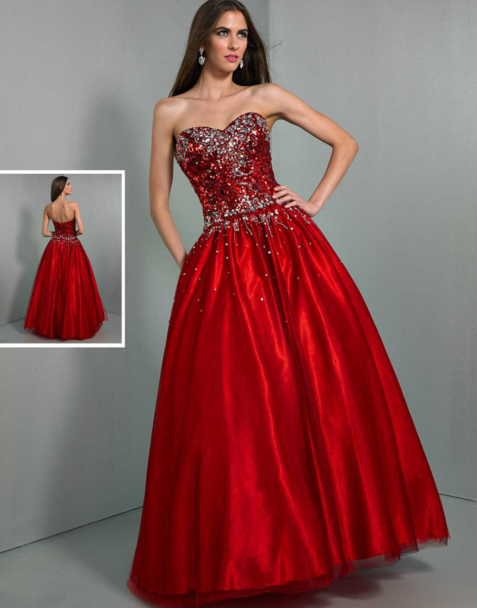 red beaded ball gown