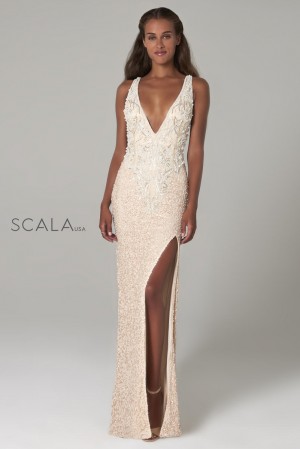 Scala 60082 Sequin Sheer Back Gown