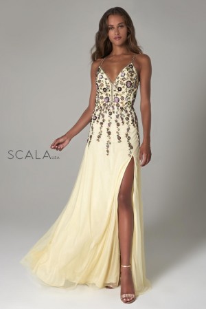 Scala 60086 Floral Sequin Prom Gown