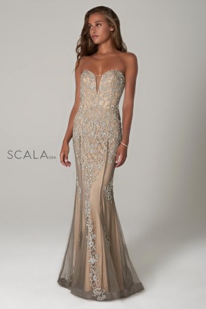 Scala 60097 Flowing Sequin Prom Gown