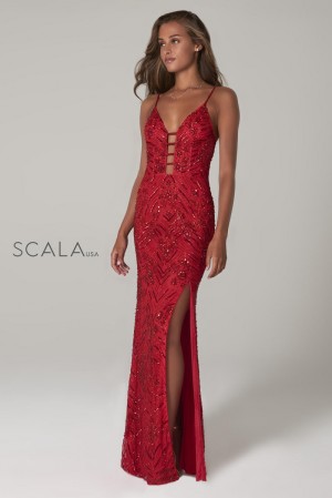 Scala 60101 Cutout Neck Sequin Gown
