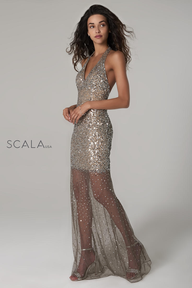 nominelt Surichinmoi mosaik French Novelty: Scala 60130 Sheer Sequin Gown