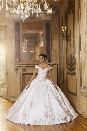Valencia 60153 Off Shoulder 3D Flower Quince Dress