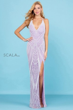 Scala 60242 Beaded Pattern Long Prom Dress