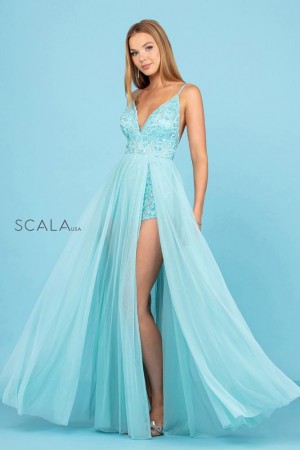 Scala 60262 Beaded Romper with Sheer Overskirt