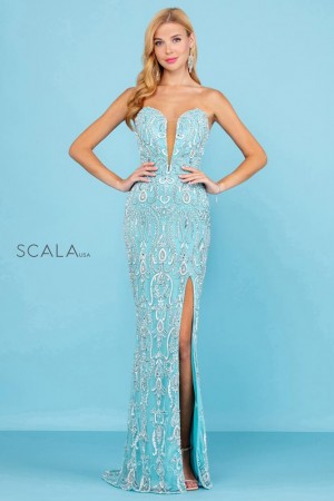 Scala 60266 Sheer Boned Back Beaded Gown