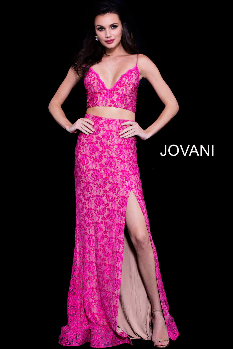 French Novelty: Jovani 60373 Lace 2 Piece Prom Gown
