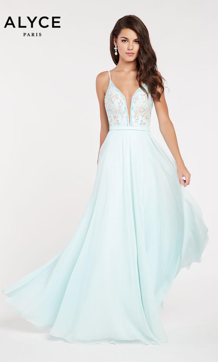 French Novelty Alyce Paris 60463 Floral Top Prom Dress