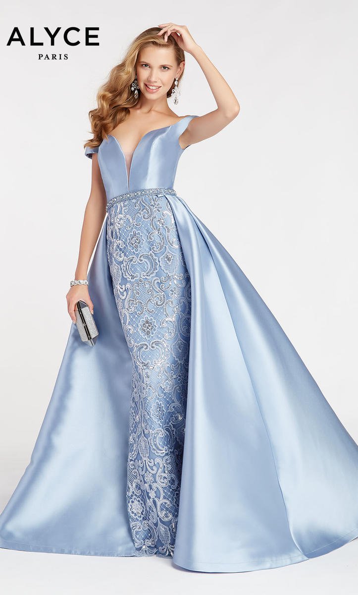 Size 4 French  Blue Alyce Paris 60495 Gown with Removable 