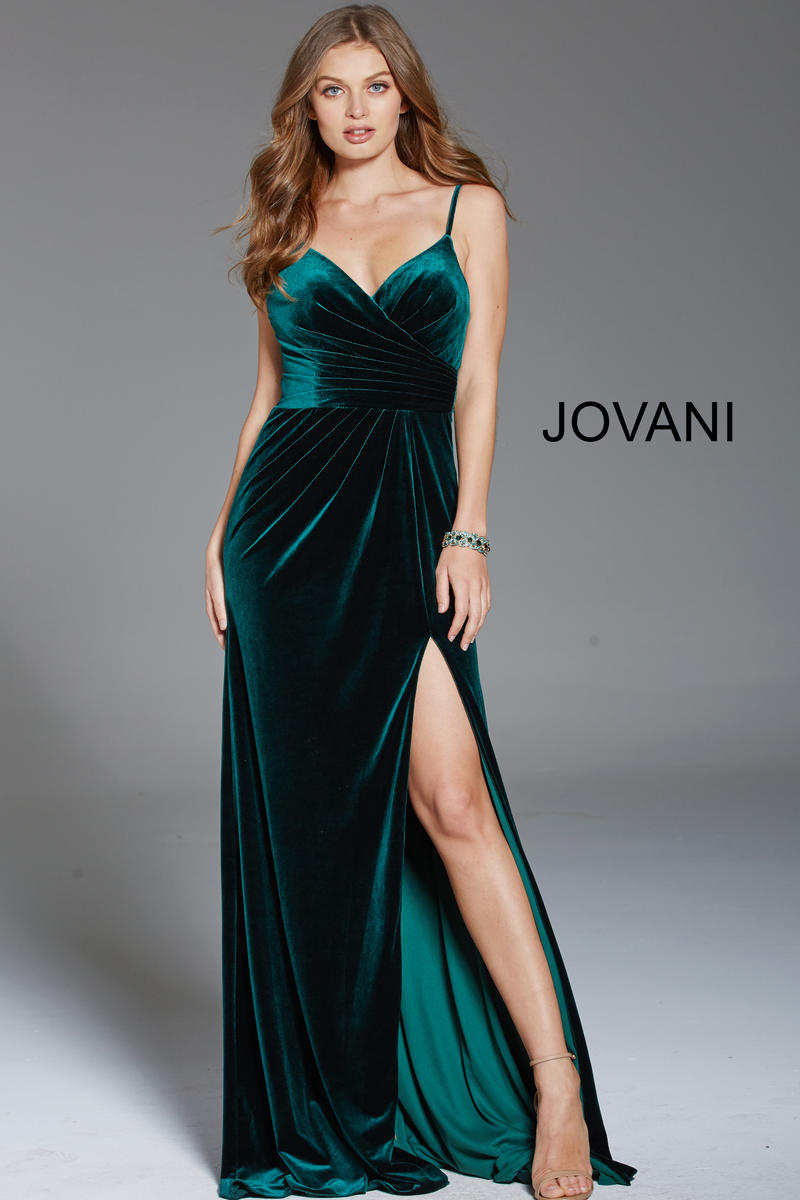 French Novelty: Jovani 60777 Velvet Evening Dress with High Slit