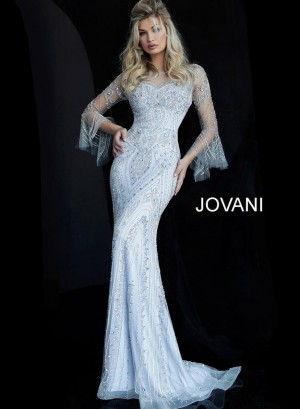 Jovani 60827 Sheer Bell Sleeve Evening Dress