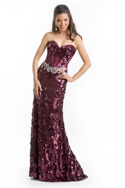 Party Time Formals 6096 Beaded Sequin Dress: French Novelty