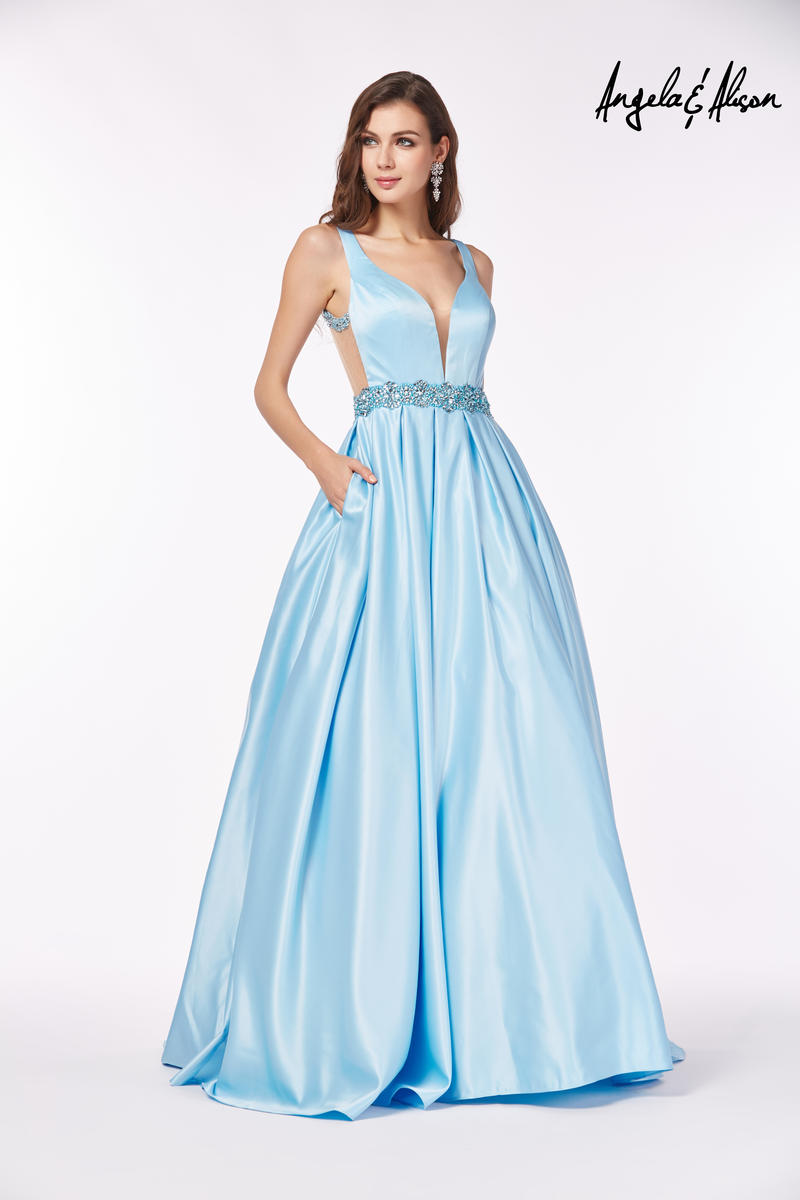 French Novelty: Angela and Alison 61021 Deep V Evening Gown