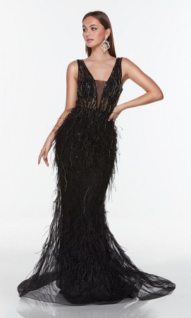 Alyce Paris 61270 Beaded Gown with Ostrich Feathers