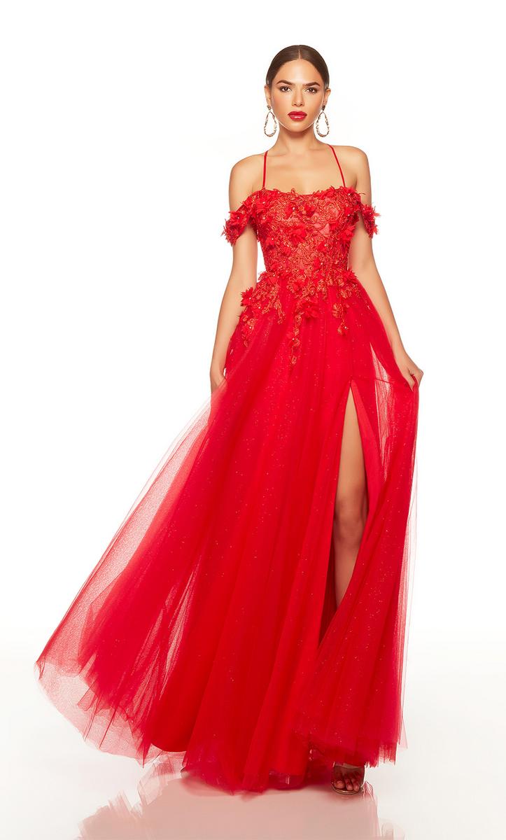 French Novelty Alyce Paris 61319 Off Shoulder Flower Lace Prom Dress