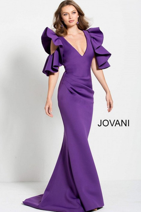 ruffle sleeve evening gown