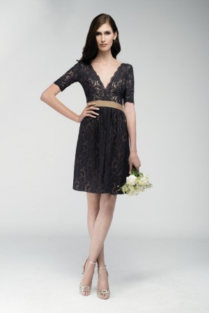 Watters 6232 Short Lace V Neck Bridesmaid Dress