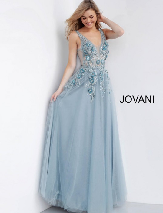 prom dress with flower applique