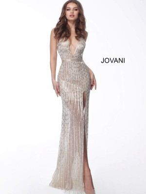 Jovani 62998 Stunning Sheer Beaded Halter Gown