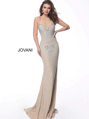 Jovani 63160 Sheer Neck Beaded Evening Dress
