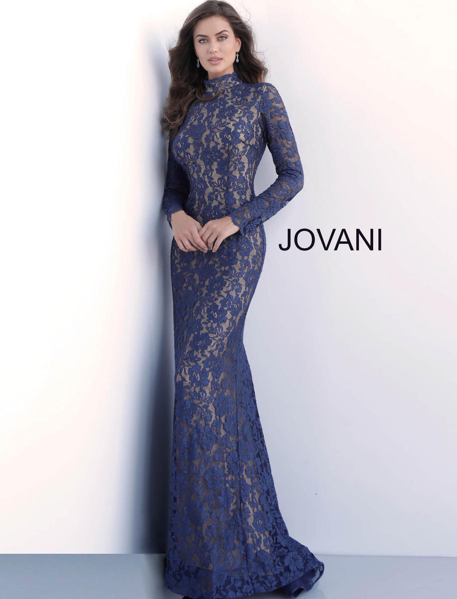 French Novelty: Jovani 63209 Long Sleeve Lace Fitted Gown - Main Image