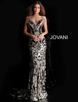 Jovani 63349 Off Shoulder Embellished Prom Gown