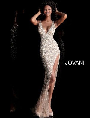 Jovani 63405 Dramatic High Slit Embellished Gown