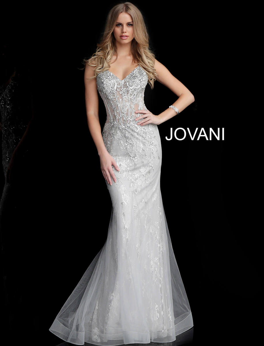 French Novelty Jovani 63673 Embellished Mermaid Prom Gown