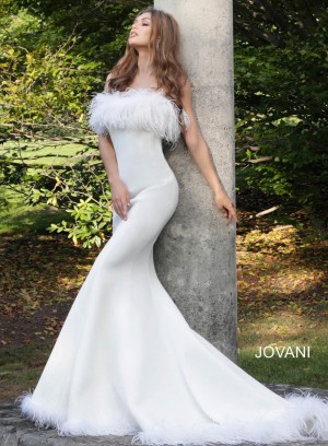 Jovani 63891 Dramatic Feather Trim Evening Dress