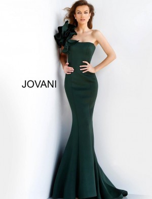 Jovani 63994 One Ruffle Shoulder Scuba Gown