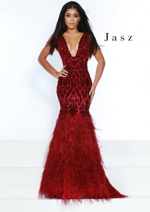 Jasz Couture 6449 Beaded Mermaid Gown with Feathers