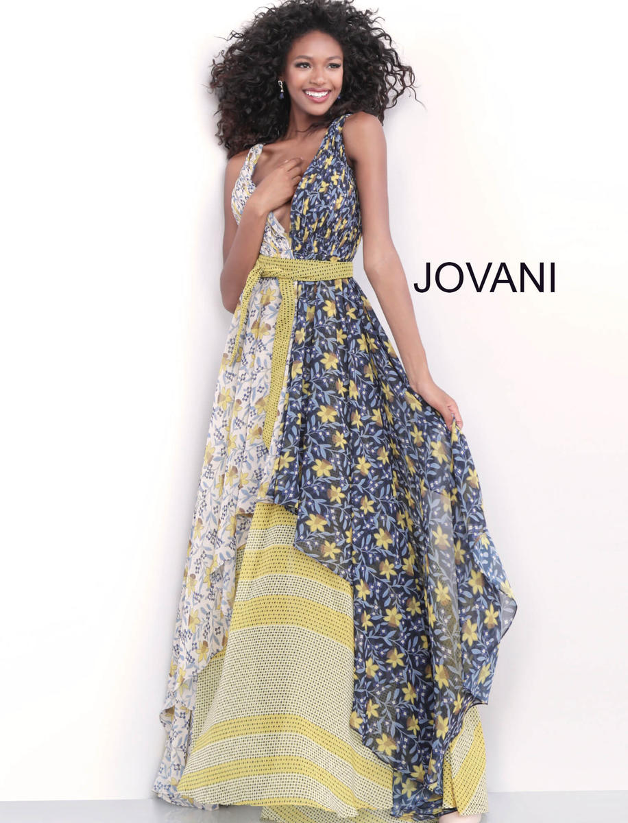 Jovani 65077 Mixed Print Boho Prom Gown