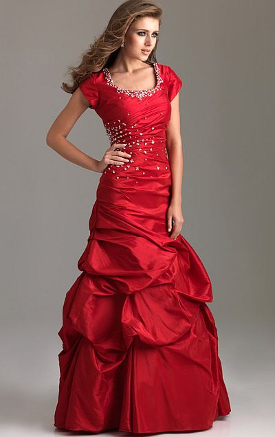 2012 Modest Prom Dresses Night Moves Cap Sleeve Gown 6582M: French Novelty