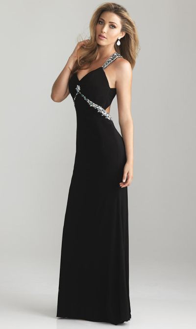 Night Moves 6614 Open Back Jersey Gown: French Novelty