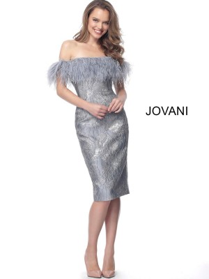 Jovani 66239 Feather Neck Knee Length Evening Dress