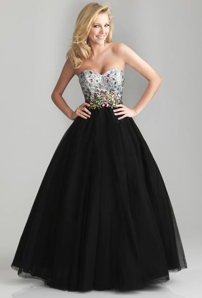 Night Moves 6653 Beaded Bodice Tulle Ball Gown: French Novelty