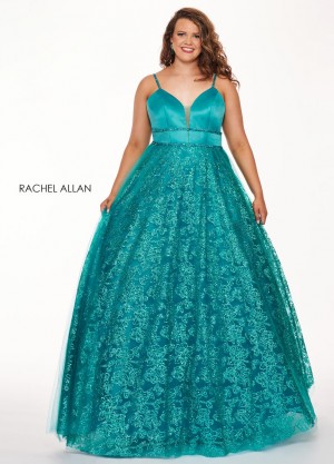 Size 16W Jade Rachel Allan Curves 6695 Glitter Tulle Gown