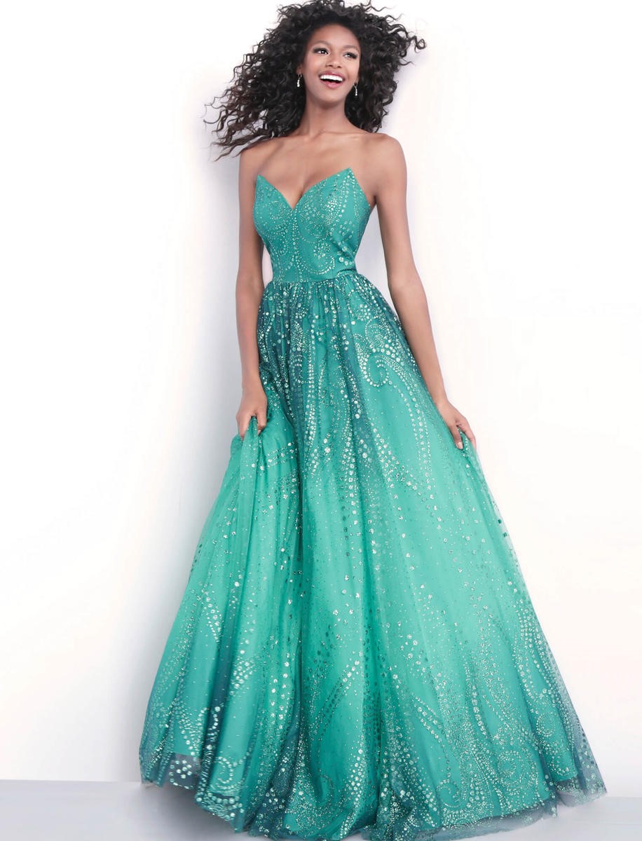 French Novelty: Jovani 68117 Glitter Embellished Prom Gown