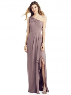 after six bow one shoulder gown