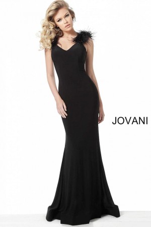 Jovani 68596 Gown with Feather Shoulders