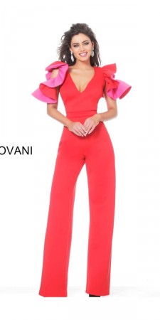 Jovani 68736 Ruffle Sleeve Jumpsuit