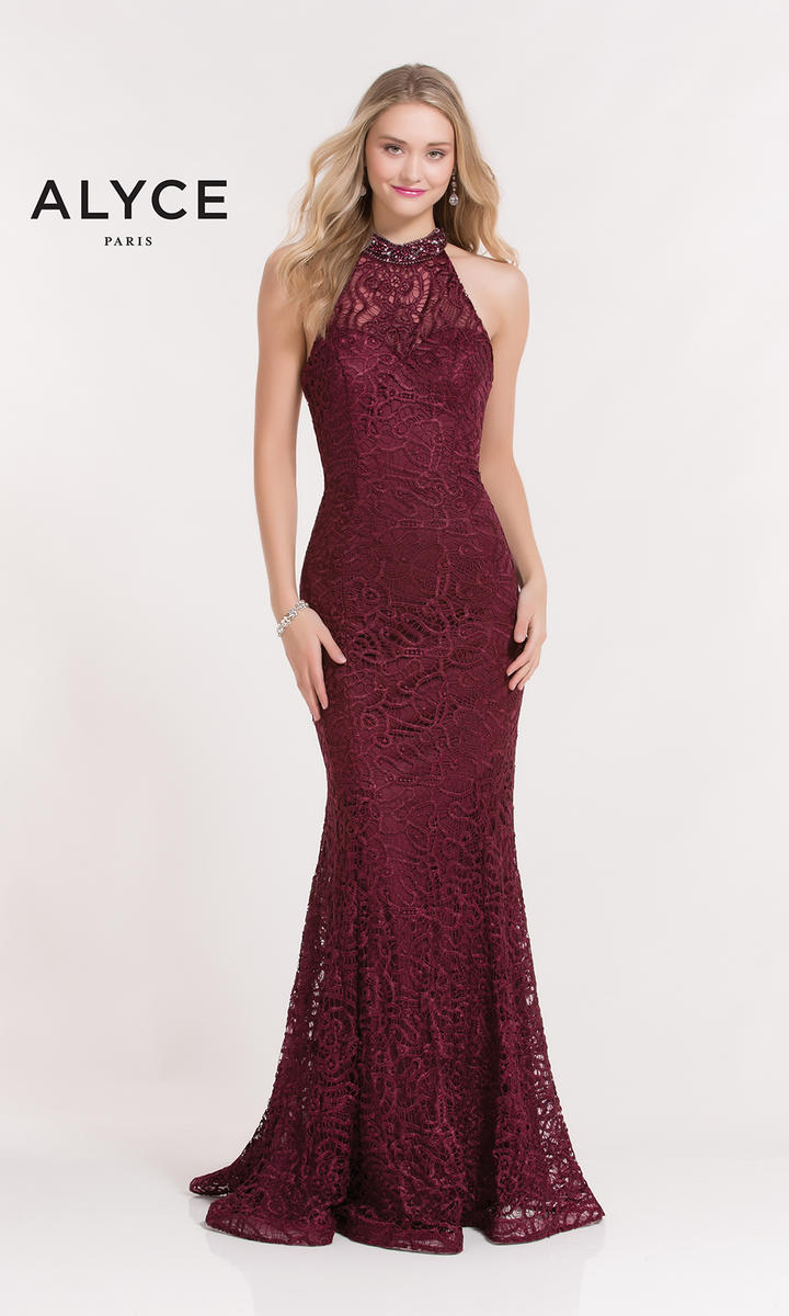 Alyce Paris  6879 Lace High Neck Evening Dress  French Novelty