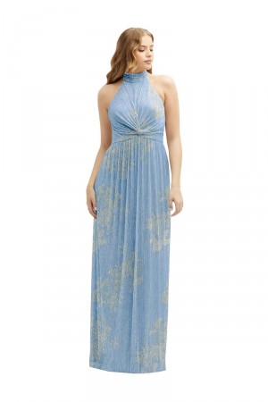 Size XL Larkspur After Six 6882FP High Halter Neck Gold Foil Bridesmaid Dress