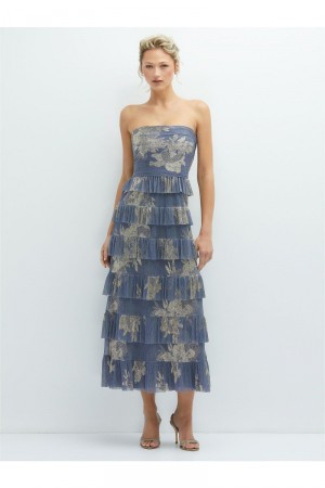 After Six 6890FP Tiered Ruffle Midi Print Bridesmaid Dress