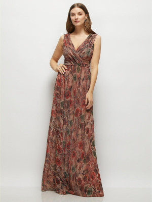 After Six 6895HFP Harvest Print Metallic Bridesmaid Dress
