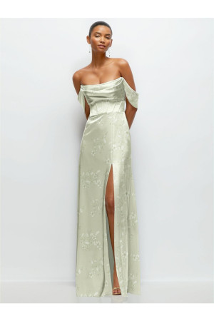 After Six 6898FP Draped Neck Print Bridesmaid Dress