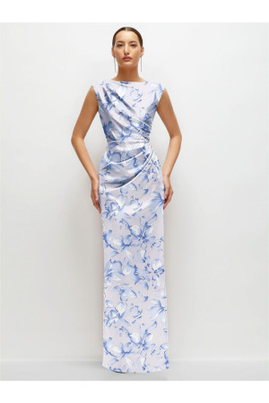 After Six 6899FP Chic Ruched Print Bridesmaid Dress